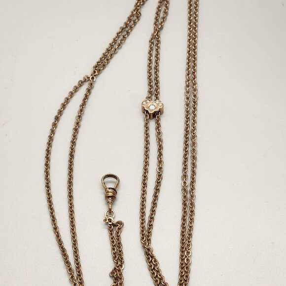 Victorian Opal Slide & G.F. Watch Chain 48” Antique Jewelry